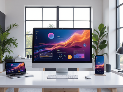 Technology platform branding with digital interface, showing modern app design and user interaction